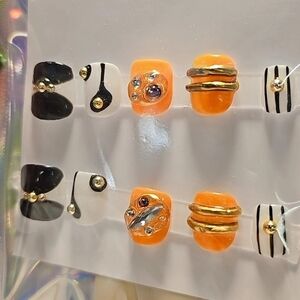Orange and Black Nail Art Set